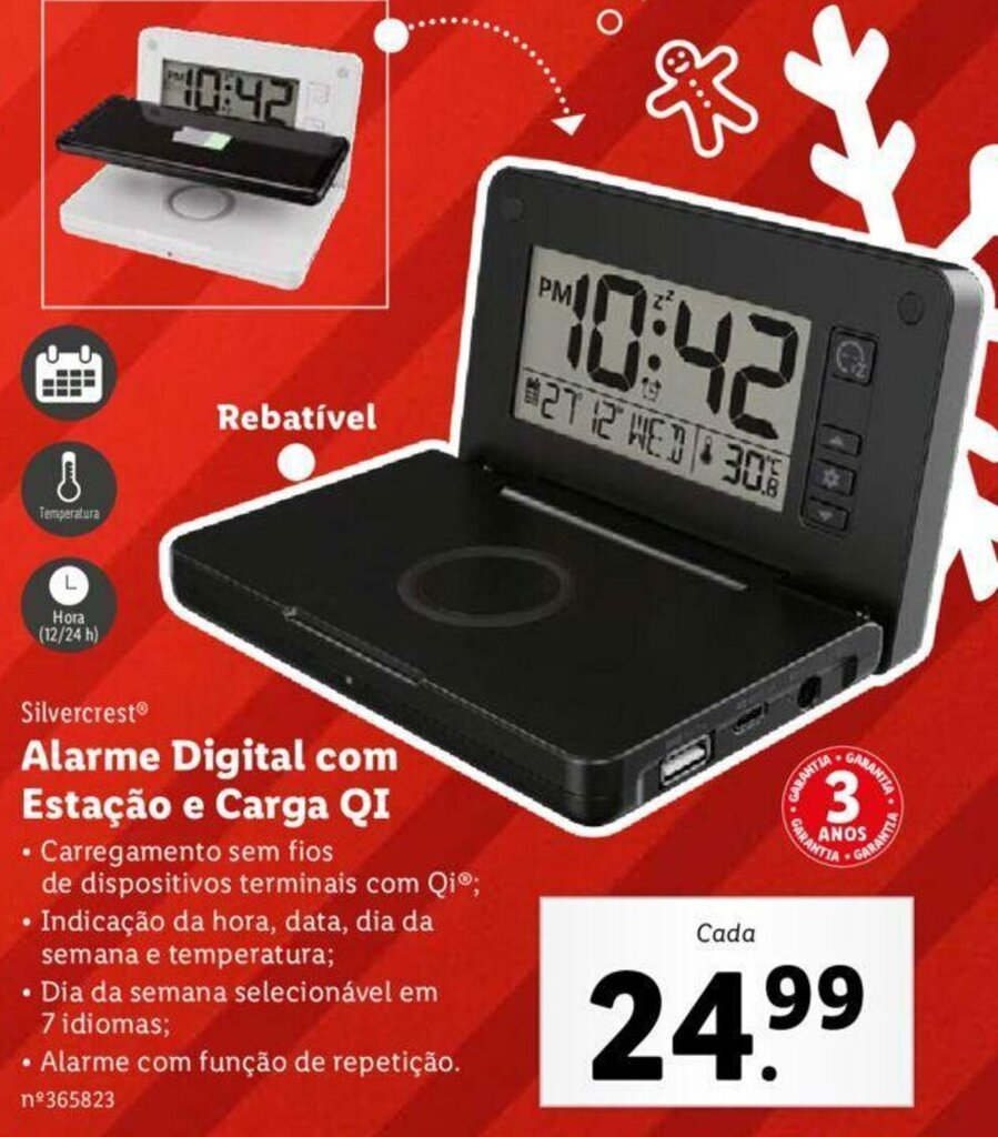 Promoção Silvercrest Alarme Digital com Estação e Carga QI em Lidl