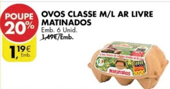 Pingo Doce Ovos Classe M/L Ar Livre Matinados 6 Unid promoção