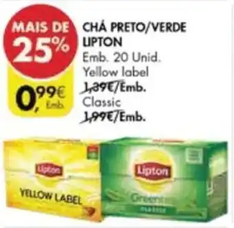 Pingo Doce Chá Preto/Verde Lipton 20 Unid Yellow Label promoção