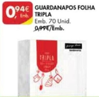 Pingo Doce Guardanapos Folha Tripla 70 Unid promoção