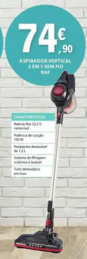E.Leclerc Aspirador vertical 2 em 1 sem fio raf promoção