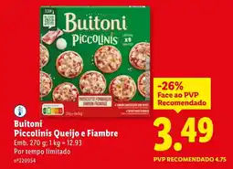 Lidl Buitoni Piccolinis Queijo e Fiambre promoção