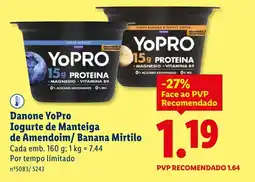 Lidl Danone YoPro Iogurte de Manteiga de Amendoim/ Banana Mirtilo promoção