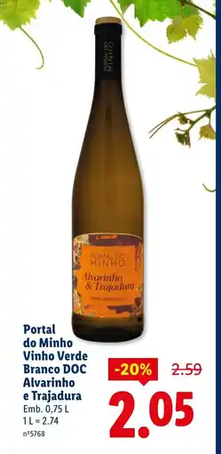 Lidl Portal do Minho Vinho Verde Branco DOC Alvarinho e Trajadura promoção