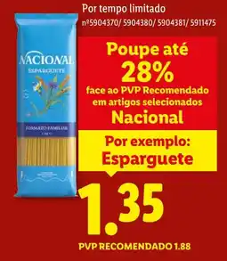 Lidl Nacional Esparguete promoção