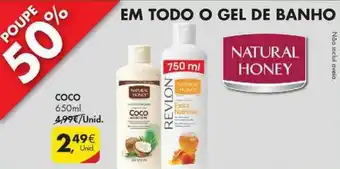 Pingo Doce Natural Honey Gel de Banho Coco 650ml promoção