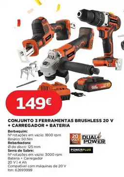 Bricomarché Conjunto 3 ferramentas brushless 20 v + carregador + bateria promoção