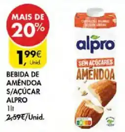 Pingo Doce Bebida de amendoa s/açúcar alpro promoção