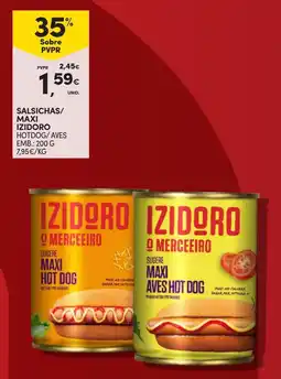 Continente Salsichas/ maxi izidoro promoção