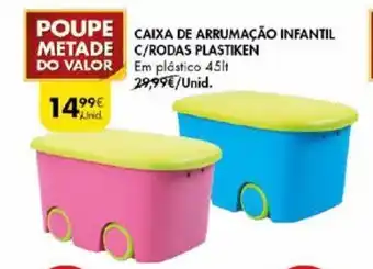 Caixa de Arrumação Infantil C/Rodas Plastiken 45lt