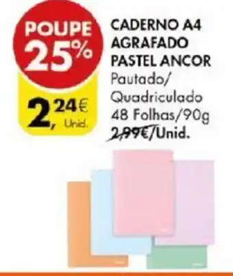 Caderno A4 Agrafado Pastel Ancor 48 Folhas/90g