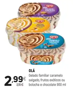 Coviran OLÁ Gelado familiar caramelo salgado, frutos exóticos ou bolocha e chocolate promoção