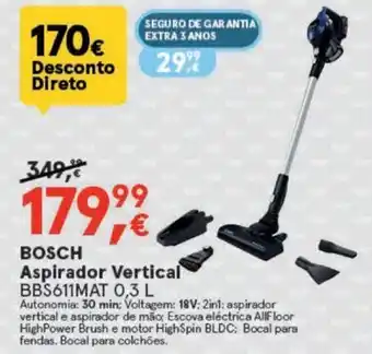 BOSCH Aspirador Vertical BBS611MAT 0,3L