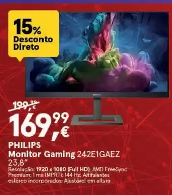 Worten PHILIPS Monitor Gaming 242E1GAEZ 23,8" promoção