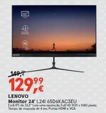 Worten LENOVO Monitor 24' L241 65D6KAC3EU promoção