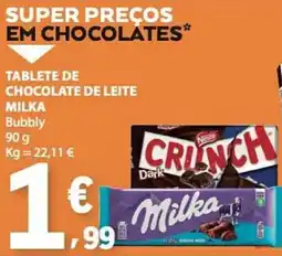 E.Leclerc Tablete de chocolate de leite milka bubbly promoção