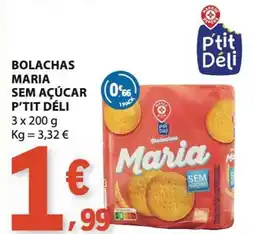 E.Leclerc Bolachas maria sem açúcar p'tit déli promoção