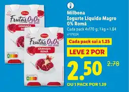 Lidl Milbona Iogurte Líquido Magro 0% Romã promoção