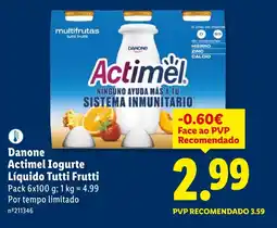Lidl Danone Actimel Iogurte Líquido Tutti Frutti promoção