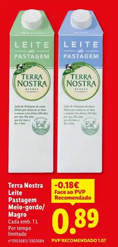 Lidl Terra Nostra Leite Pastagem Meio-gordo/ Magro promoção