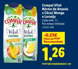Lidl Compal Vital Néctar de Ananás e Côco/Manga e Laranja promoção