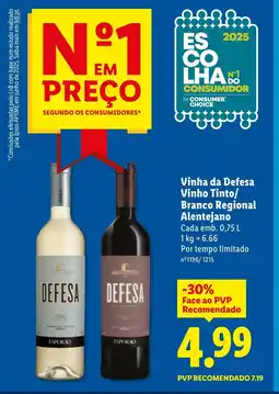 Lidl Vinha da Defesa Vinho Tinto/ Branco Regional Alentejano promoção
