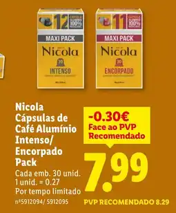 Lidl Nicola Cápsulas de Café Alumínio Intenso/ Encorpado Pack promoção