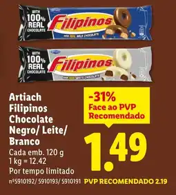 Lidl Artiach Filipinos Chocolate Negro/ Leite/ Branco promoção