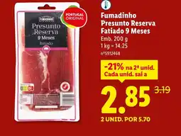 Lidl Fumadinho Presunto Reserva Fatiado 9 Meses promoção