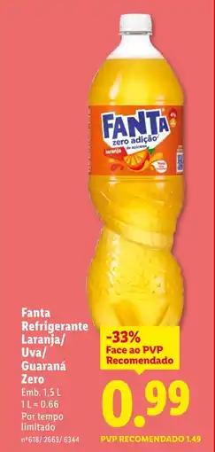 Lidl Fanta Refrigerante Laranja/ Uva/ Guaraná Zero promoção