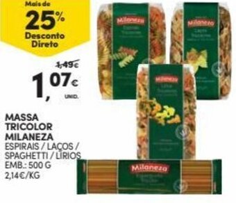 Continente Massa Tricolor Milaneza 500g promoção