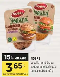 Coviran NOBRE Vegalia hambúrguer vegetariano beringela ou espinafres promoção