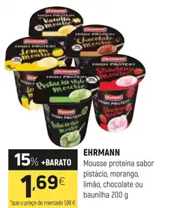 Coviran EHRMANN Mousse proteína sabor pistácio, morango, limão, chocolate ou baunilha promoção