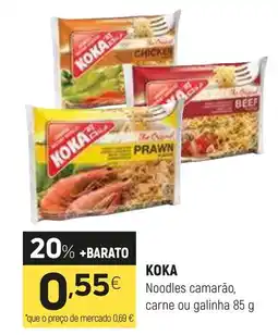 Coviran KOKA Noodles camarão, carne ou galinha promoção