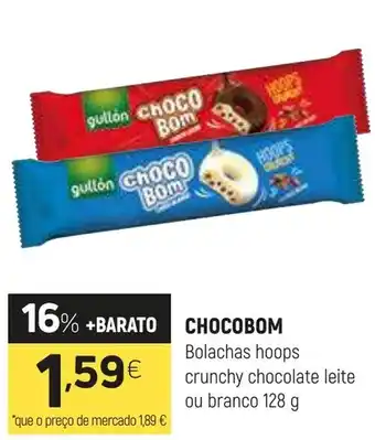 Coviran CHOCOBOM Bolachas hoops crunchy chocolate leite ou branco promoção