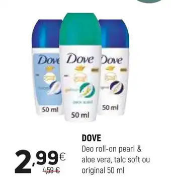 Coviran DOVE Deo roll-on pearl & aloe vera, talc soft ou original promoção