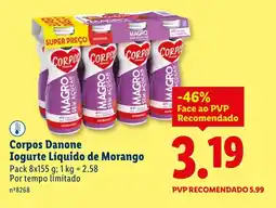 Lidl Corpos Danone Iogurte Líquido de Morango promoção