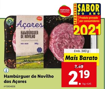Lidl Hambúrguer de Novilho dos Açores 340g promoção