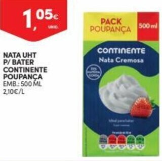 Continente Nata UHT P/Bater Continente Poupança 500ml promoção