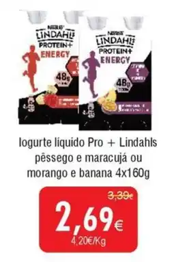 Froiz logurte líquido Pro + Lindahls pêssego e maracujá ou morango e banana promoção