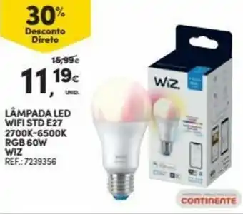 Continente Lâmpada Led Wifi STD E27 2700K-6500K RGB 60W WIZ promoção