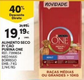 Continente Alimento Seco p/Cão Purina One 7kg promoção