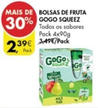 Pingo Doce Bolsas de Fruta Gogo Squeez 4x90g promoção