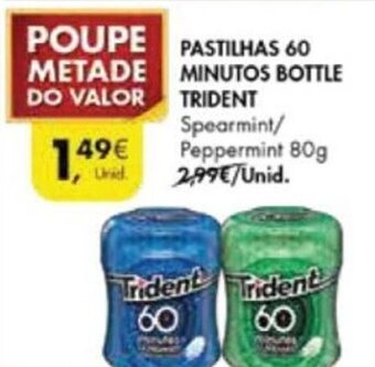 Pingo Doce Pastilhas 60 Minutos Bottle Trident 80g promoção