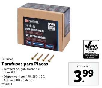 Lidl Parkside Parafusos para Placas promoção