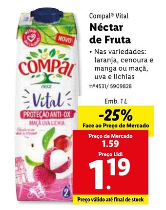 Lidl Compal Vital Nêctar de Fruta 1L promoção