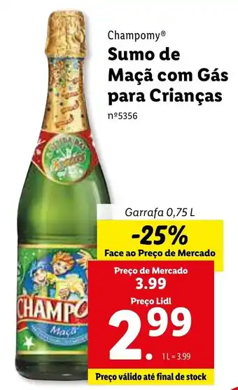 Lidl Champomy Sumo de Maçã com Gás para Crianças 0,75L promoção