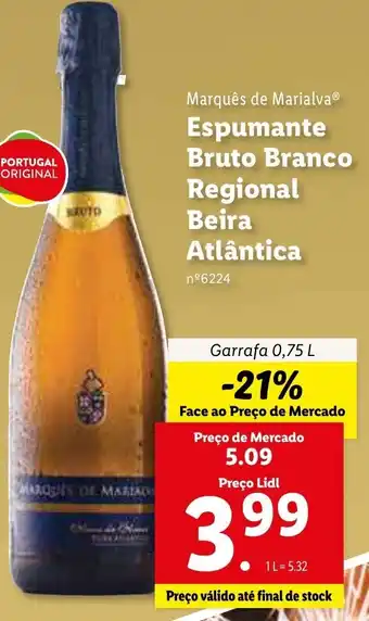 Lidl Espumante Bruto Branco Regional Beira Atlântica 0,75L promoção