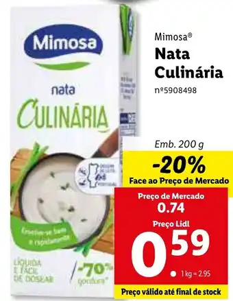 Lidl Mimosa Nata Culinária 200g promoção