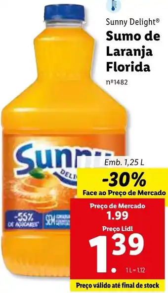 Lidl Sunny Delight Sumo de Laranja Florida 1,25L promoção